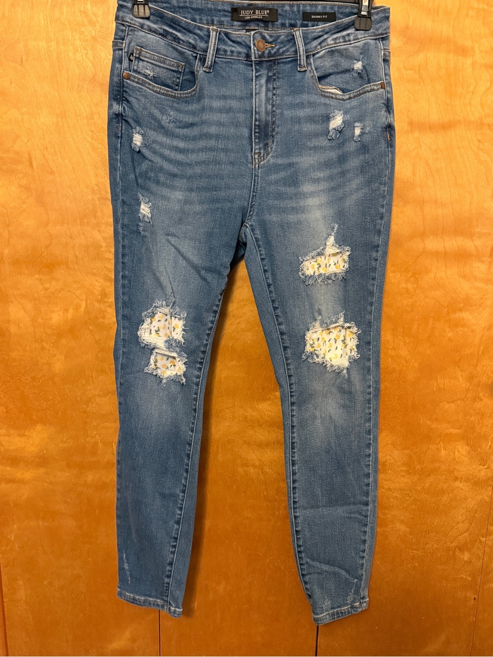 Judy Blue Medium Wash Skinny Fit Lemon patch Distressed Jeans women size 11